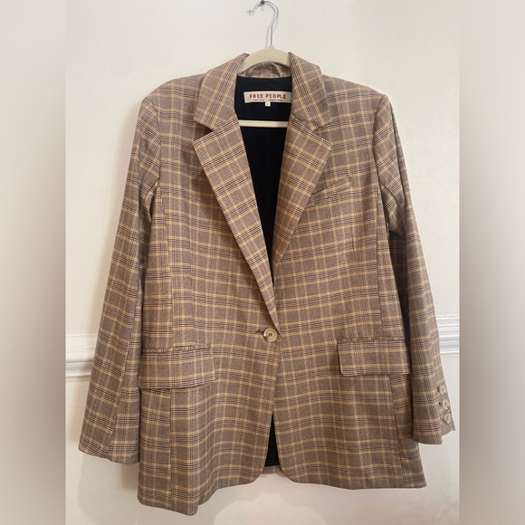 Free People Boyfriend Yellow and Brown Oversized Blazer Size Small - Picture 4 of 8